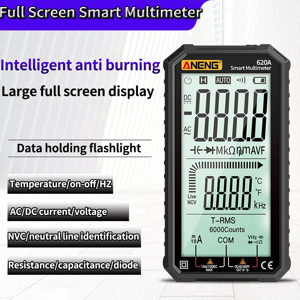 Full Screen Smart Digital Multimeter Display Voltmeter LCD Voltage Capacitance Resistance Diode NVC Hz Continuity LIve Tester
Full Screen Smart Digital Multimeter Display Voltmeter LCD Voltage Capacitance Resistance Diode NVC Hz Continuity LIve Tester