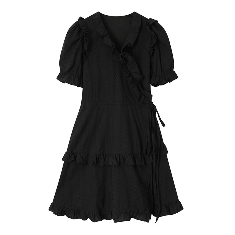 Elegant Black Short Sleeve Women Dress Sexy V-neck Ruffle Edge Dress Lace Up A-line Ladies Mini Vestido Mujer 2023 Summer
Elegant Black Short Sleeve Women Dress Sexy V-neck Ruffle Edge Dress Lace Up A-line Ladies Mini Vestido Mujer 2023 Summer
