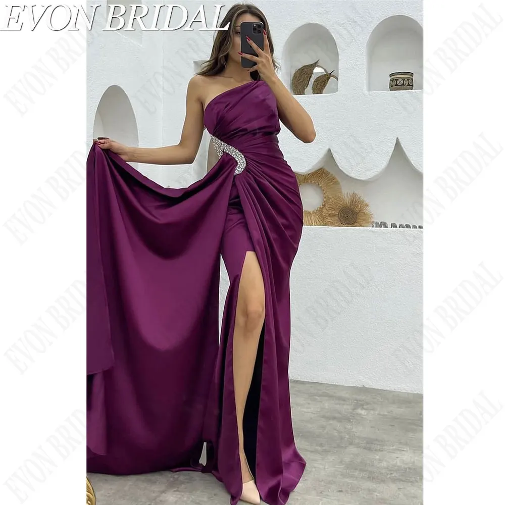 

EVON Свадебные официальные фиолетовые атласные вечерние платья 2024 сексуальное платье без рукавов с открытой спиной для выпускного вечера искусственное платье с Боковым Разрезом изготовленное на заказ платье для