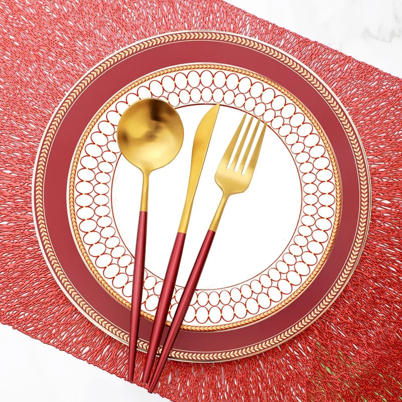 European red plate, Phnom Penh cutlery, steak plate, household ceramic western food plate set wedding banquet plate
European red plate, Phnom Penh cutlery, steak plate, household ceramic western food plate set wedding banquet plate