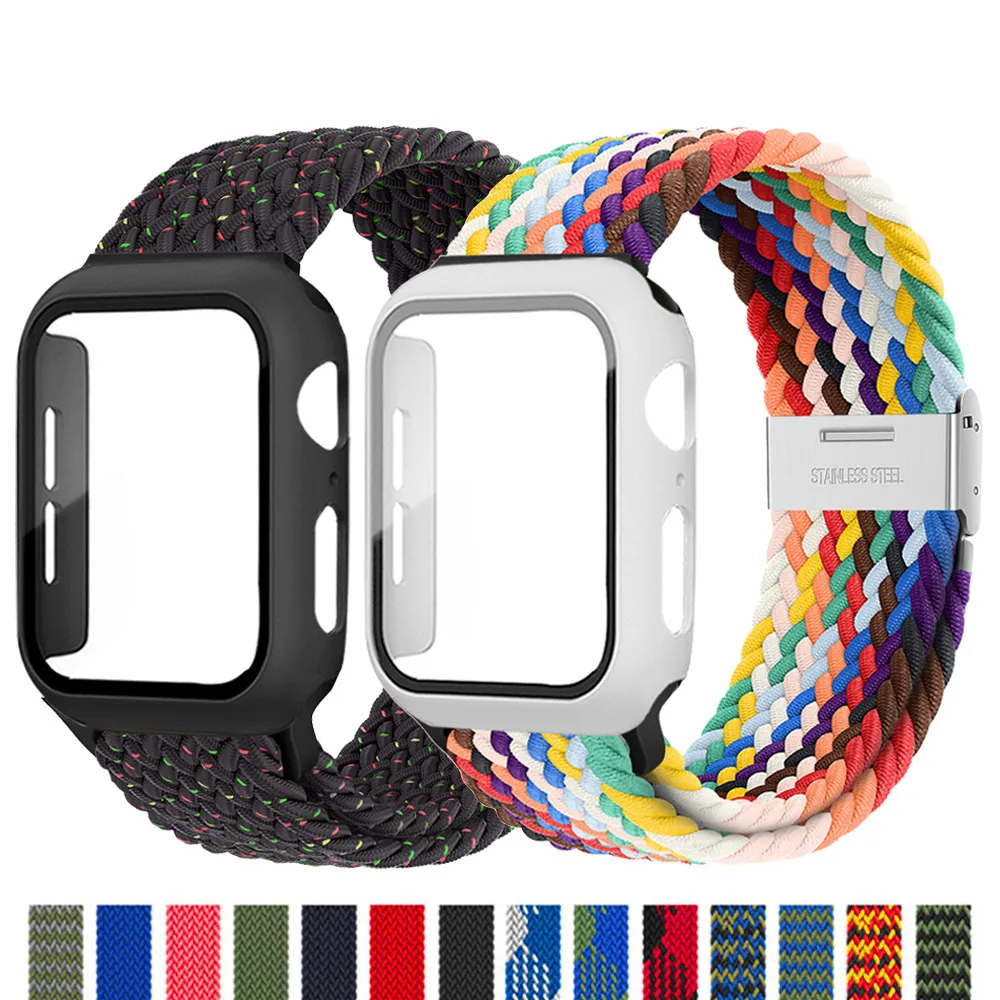 

Case+Strap For Apple Watch Band 44mm 40mm 45mm 41mm 42mm 38mm Nylon Elastic Braided Solo Loop bracelet iWatch Serie 3 4 5 6 se 7