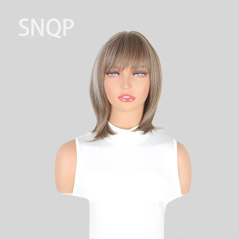 

SNQP 30cm Short Wig Straight Hair with Bangs Natural Looking New Stylish Hair Wig for Women Daily Cosplay Party Heat Resistant