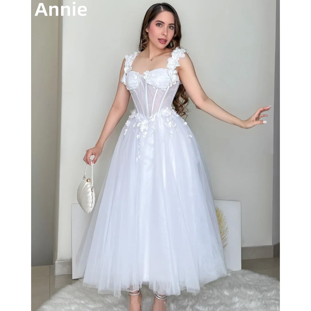 

Свадебное платье с 3d-аппликацией Annie Fairy, белое Тюлевое вечернее платье для выпускного вечера, Формальные платья Noche2024