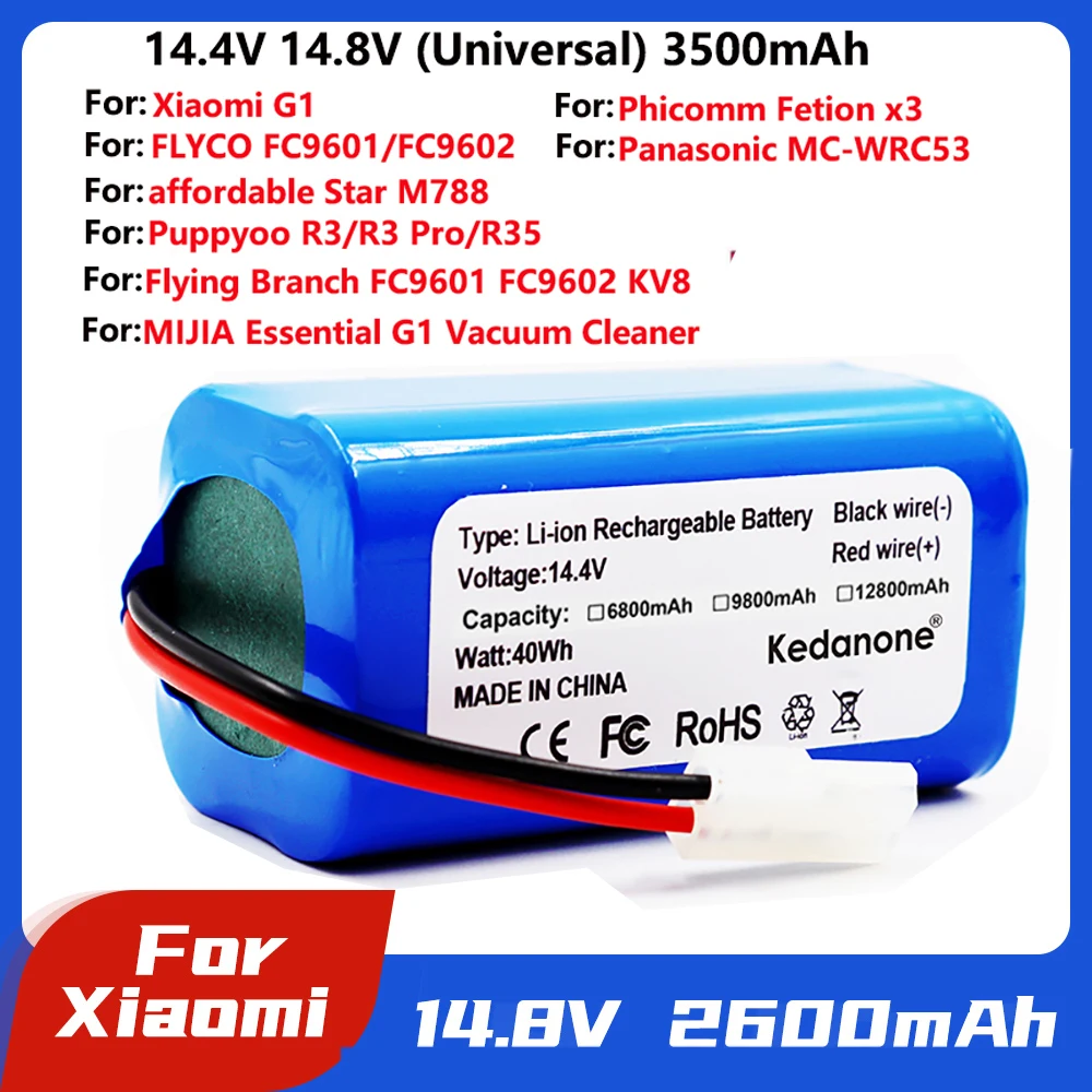 14.8V 2600mAh/3200mAh Lithium Battery For Xiaomi G1 MI Robot Vacuum-Mop Essential MJSTG1 Robot Vacuum Cleaner batteries
14.8V 2600mAh/3200mAh Lithium Battery For Xiaomi G1 MI Robot Vacuum-Mop Essential MJSTG1 Robot Vacuum Cleaner batteries