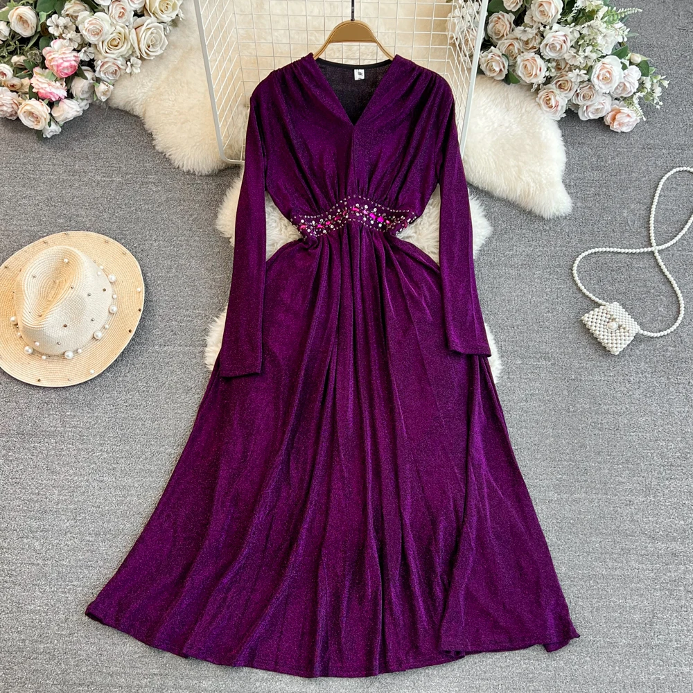 Clothland Women Elegant Beading Sequined Dress V Neck Long Sleeve High Waist One Piece Shining Midi Dresses Vestido QD036
Clothland Women Elegant Beading Sequined Dress V Neck Long Sleeve High Waist One Piece Shining Midi Dresses Vestido QD036
