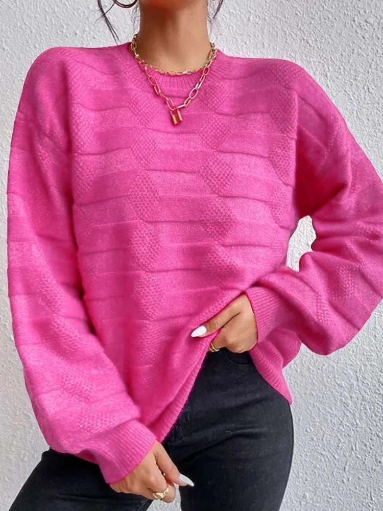 Женский трикотажный пуловер с круглым вырезом, с длинным рукавом
Женский трикотажный пуловер с круглым вырезом, с длинным рукавом