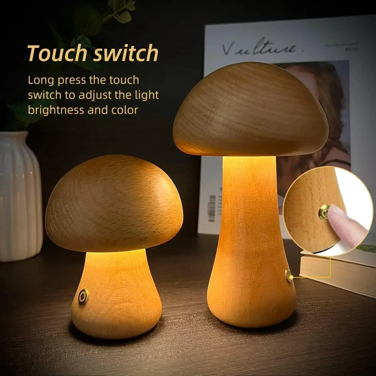 LED Night Light With Touch Switch Wooden Cute Mushroom Bedside Table Lamp USB Charging For Children's Sleeping Night Decor Lamps
LED Night Light With Touch Switch Wooden Cute Mushroom Bedside Table Lamp USB Charging For Children's Sleeping Night Decor Lamps