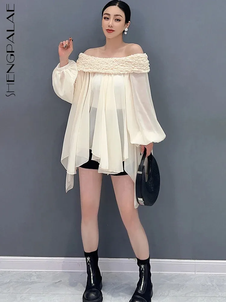 SHENGPALAE 2024 Summer New Women Chiffon Shirt One Line Neck Off Shoulder Long Sleeve Loose Shirts Irregular Top Clothes 5R9820
SHENGPALAE 2024 Summer New Women Chiffon Shirt One Line Neck Off Shoulder Long Sleeve Loose Shirts Irregular Top Clothes 5R9820