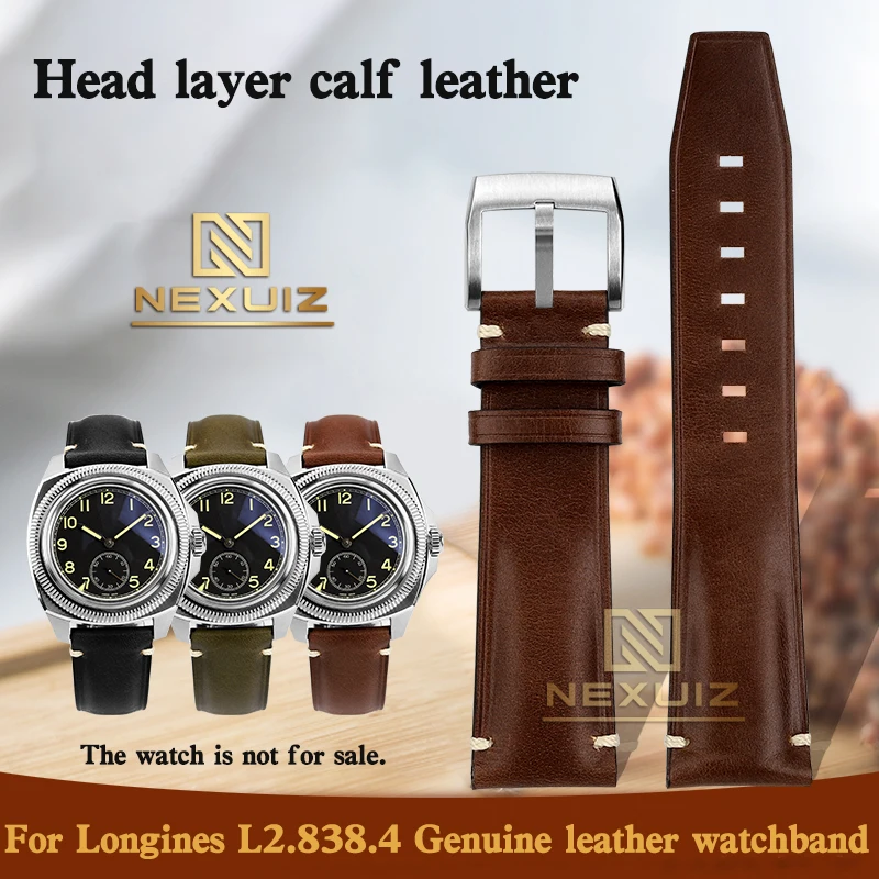 

Vintage Genuine Leather Cowhide Watch Strap For Longines Classic Reproduction Series L2.838.4 Watchband 22mm Pin Buckle Brcaelet