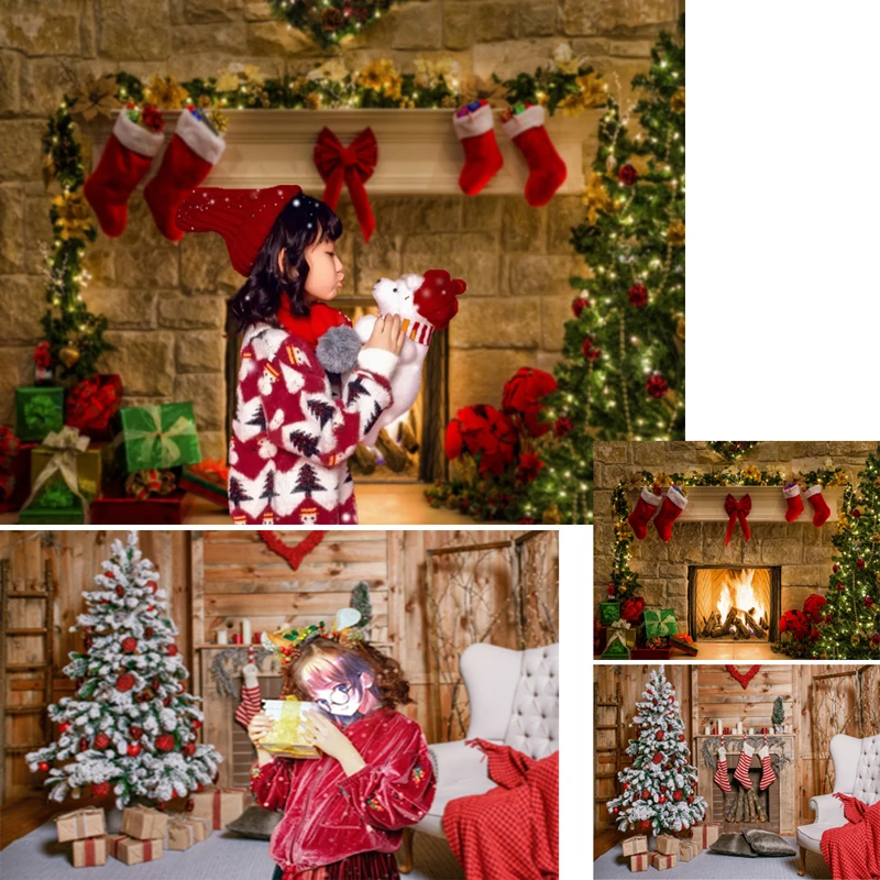 

Achtergrond Voor Fotografie 2023 Xmas Boom Raam Open Haard Cadeau Santa Winter Familie Feest Kids Portret Foto Achtergrond