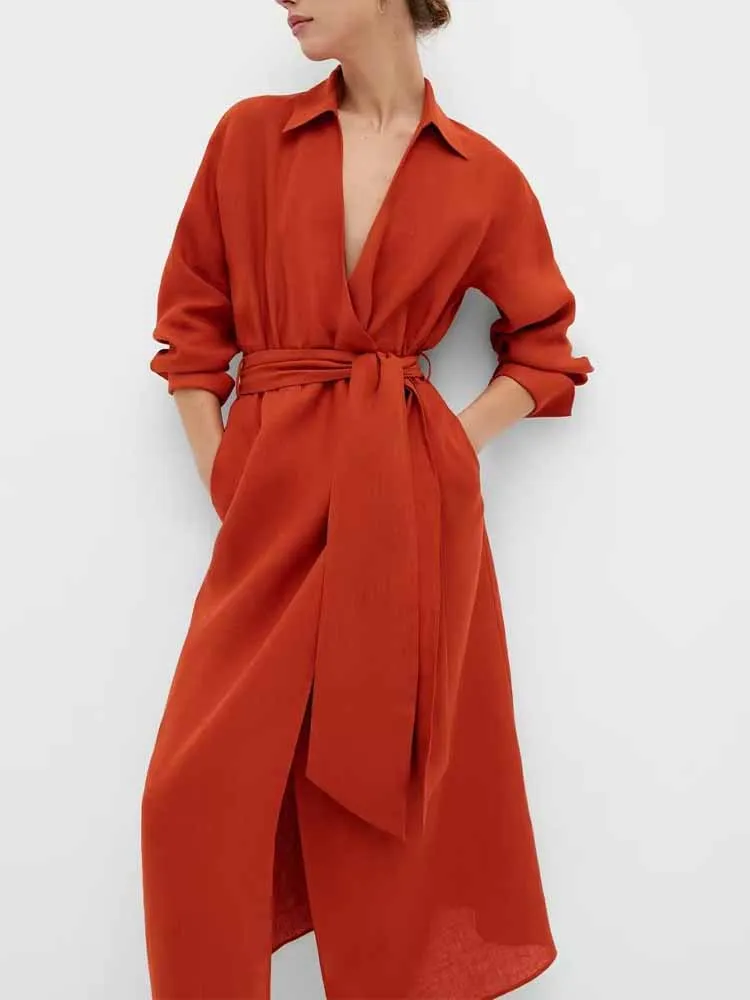 Women New Chic Fashion With belt decoration Slim flax Midi Dress Vintage Long Sleeve Female Dresses Vestidos Mujer
Women New Chic Fashion With belt decoration Slim flax Midi Dress Vintage Long Sleeve Female Dresses Vestidos Mujer