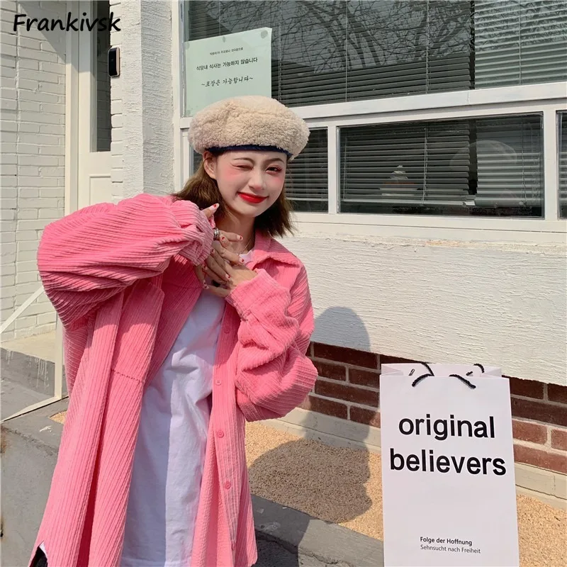 

Jackets Women Baggy Comfortable Fashion Corduroy Long Sleeve Button Youthful Sweet Korean Style Spring College Chic Daily New