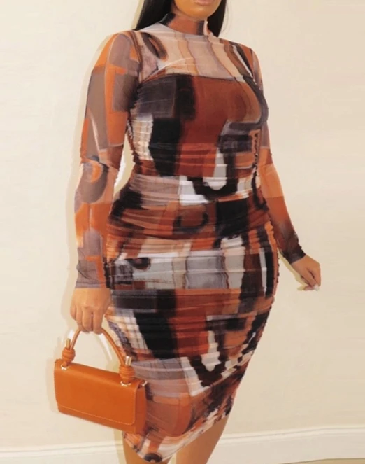 Sexy Plus Size Dress for Women 2024 Mesh See Through Party Turtleneck Multicolor Print Long Sleeve Tight Ruched Bodycon Dress
Sexy Plus Size Dress for Women 2024 Mesh See Through Party Turtleneck Multicolor Print Long Sleeve Tight Ruched Bodycon Dress