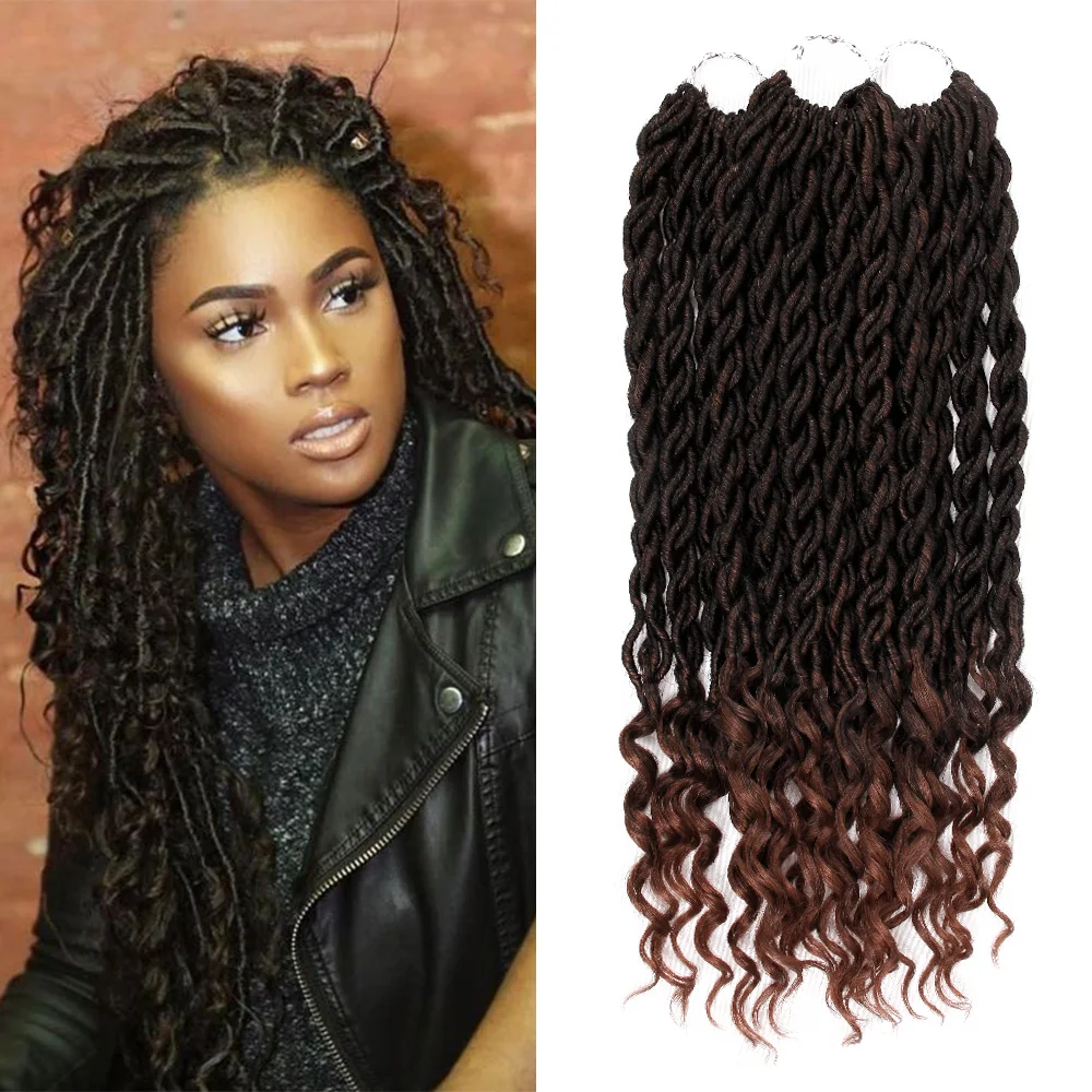 Goddess Faux Locs Crochet Braiding Hair Brown Faux Locs Braids Hair Extension Ombre Synthetic Faux Locs Hair with Curly Ends
Goddess Faux Locs Crochet Braiding Hair Brown Faux Locs Braids Hair Extension Ombre Synthetic Faux Locs Hair with Curly Ends