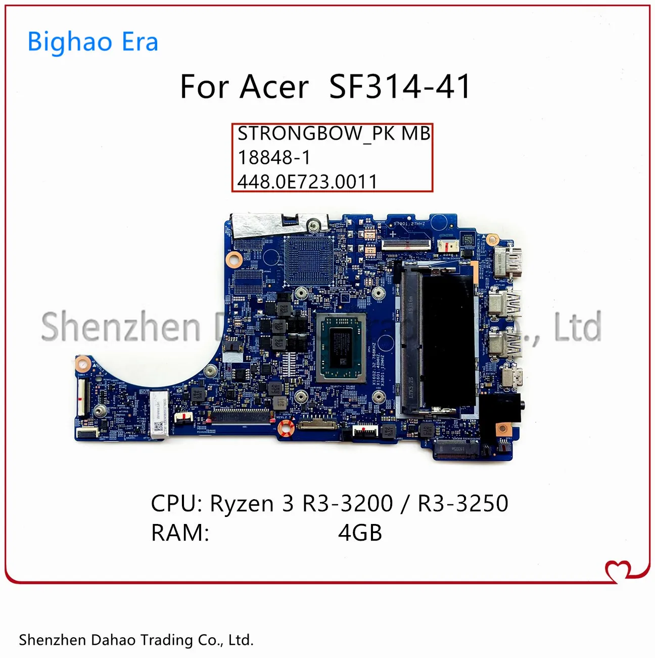For Acer Swift 3 SF314-41 Laptop Motherboard With R3-3200 CPU 4GB-RAM 448.0E723.0011 18848-1 NBHEY11002 NB.HEY11.002 100% Tested
For Acer Swift 3 SF314-41 Laptop Motherboard With R3-3200 CPU 4GB-RAM 448.0E723.0011 18848-1 NBHEY11002 NB.HEY11.002 100% Tested