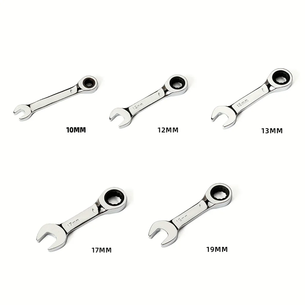 

5pcs 10-19mm 72 Tooth Short Handle Ratchet Socket Wrench Quick Open Reversible Combination Stubby Spanner Auto Repair Tools