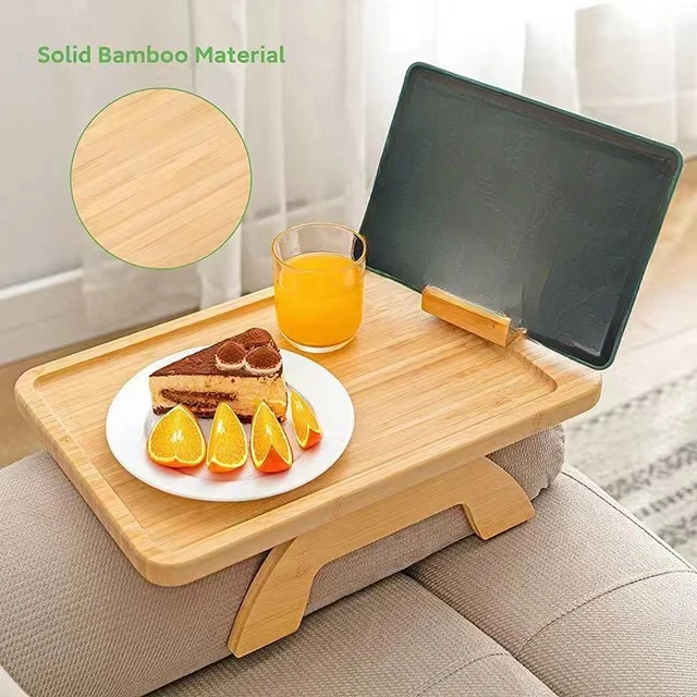 

Sofa Tray Table Sofa Armrest Clip-On Tray Natural Bamboo Sofa Tray Practical TV Snack Trays for Remote Control Coffee Snacks