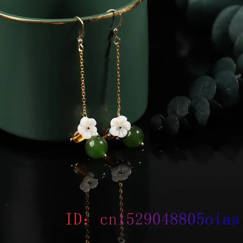 

Green Jade Flower Earrings Natural Amulet Crystal Gemstone Gifts Zircon Jewelry 925 Silver Women Charm Chalcedony Fashion