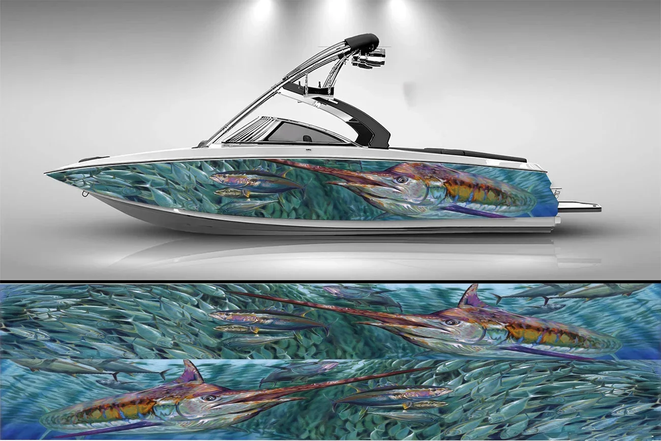 

Blue Marlin Fish Boat sticker fashion custom fish boat sticker vinyl waterproof wrap boat sticker Graphic wrap decal