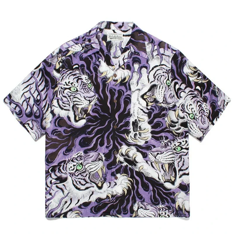 

24ss WACKO MARIA Hawaiian Shirts 1:1 Top Quality Oversized Print Tiger Mens Shirts