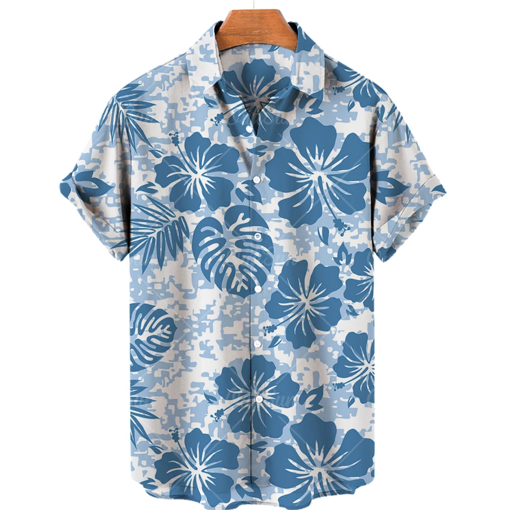 

Men's casual shirt plant printed summer clothing Hawaiian short sleeved shirt 2023 Men's medieval vintage beach vacation top