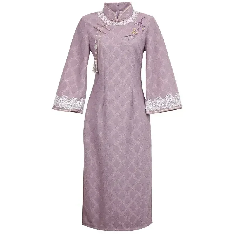 Qipao Dresses Purple Embroidered Lace Chinese Traditional Dress Cheongsam Chi-pao 2023 Autumn Spring Elegant Women's Clothing
Qipao Dresses Purple Embroidered Lace Chinese Traditional Dress Cheongsam Chi-pao 2023 Autumn Spring Elegant Women's Clothing