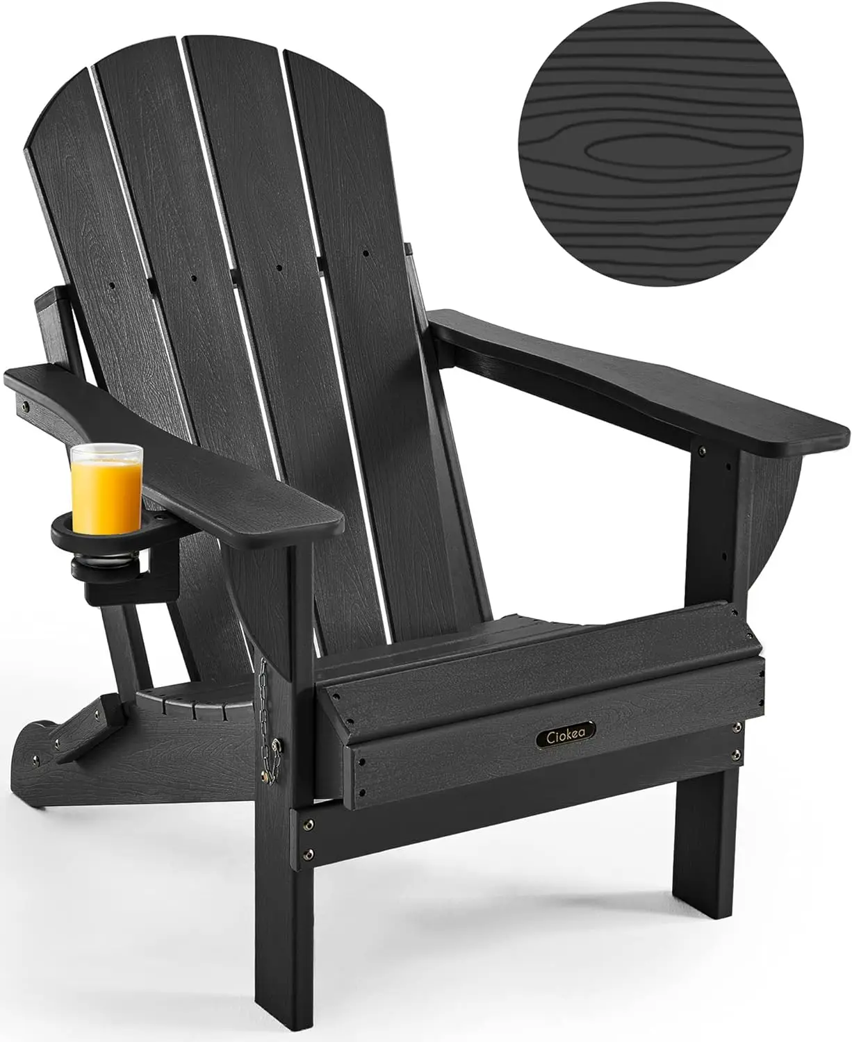 Folding Adirondack Chair Wood Texture for Patio, Weather Resistant, Plastic Fire Pit Chair with Cup Holder
Folding Adirondack Chair Wood Texture for Patio, Weather Resistant, Plastic Fire Pit Chair with Cup Holder