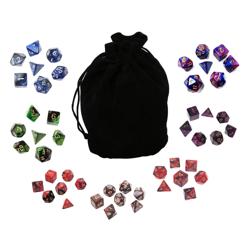 

49 штук разноцветных многогранных кубиков из смолы с мешочком для ролевой игры DND D4 D6 D8