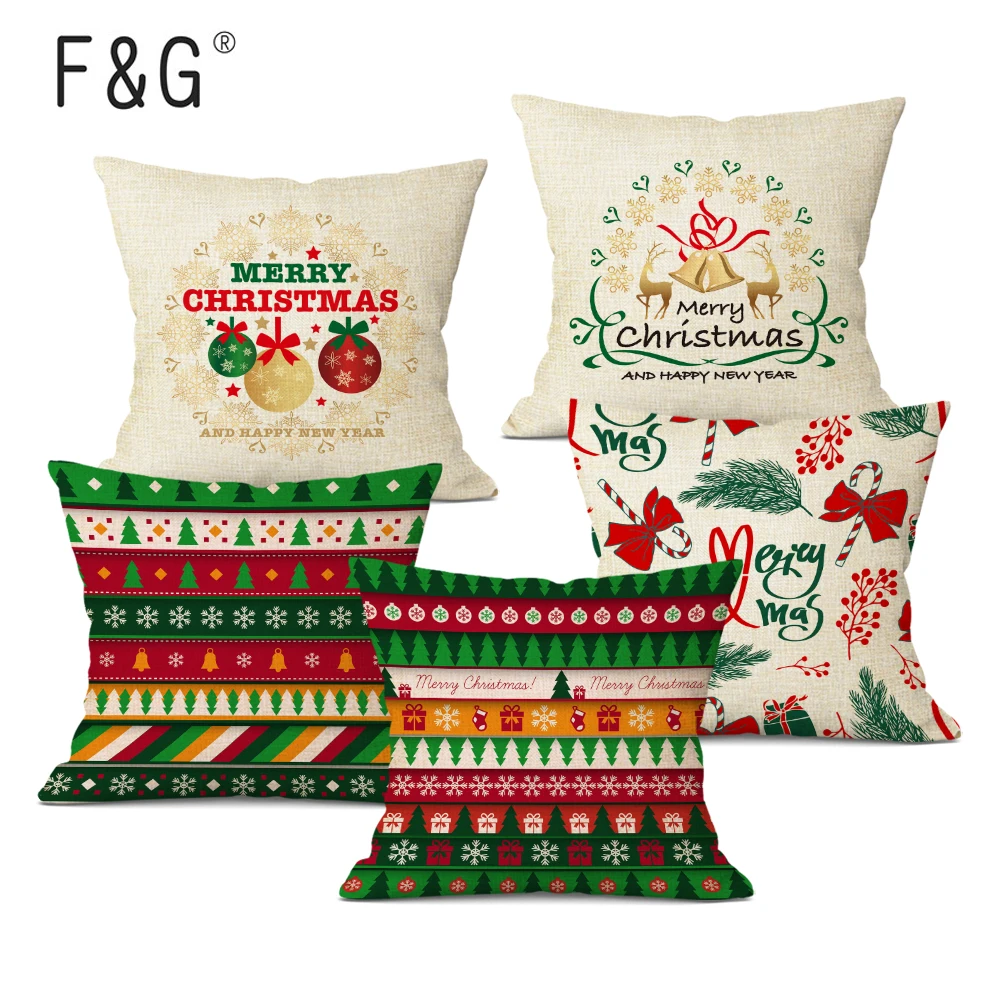 

Merry Christmas Decorative Pillowcase Xmas Tree Pattern 45*45cm Linen Throw Pillow Cushion Cover Home Sofa Decor Pillow Cover