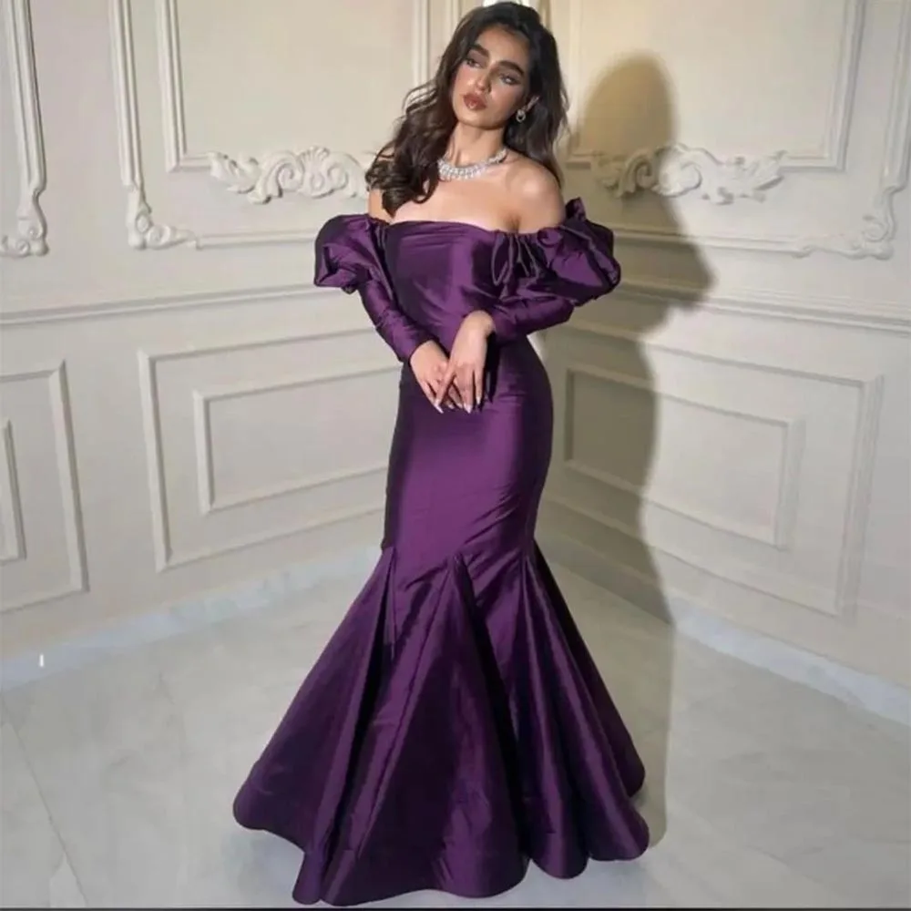 

Merida Saudi Arabic Satin Mermaid Evening Dresses Long Sleeves Off-the-shoulder Prom Dress Dubai Women Formal Party Gowns 2023