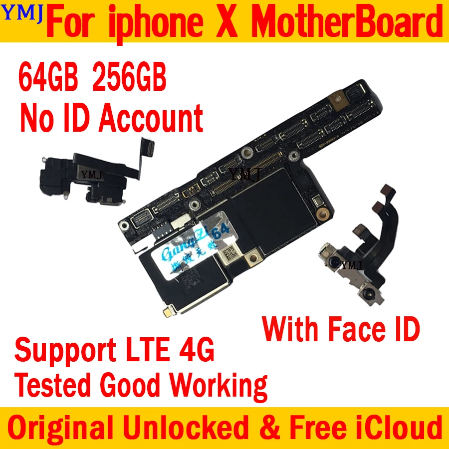 

Original Free iCloud Motherboard For iPhone X 64GB 256GB Factory Unlocked Mainboard With/Without Face ID Update Support Plate