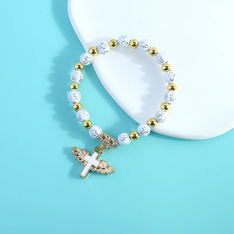 Fashion Stretch Bracelet Angel Cross Pendant Rosary Beads Bracelet Religious Jewelry Travel Souvenir Gift For Girl Women
Fashion Stretch Bracelet Angel Cross Pendant Rosary Beads Bracelet Religious Jewelry Travel Souvenir Gift For Girl Women