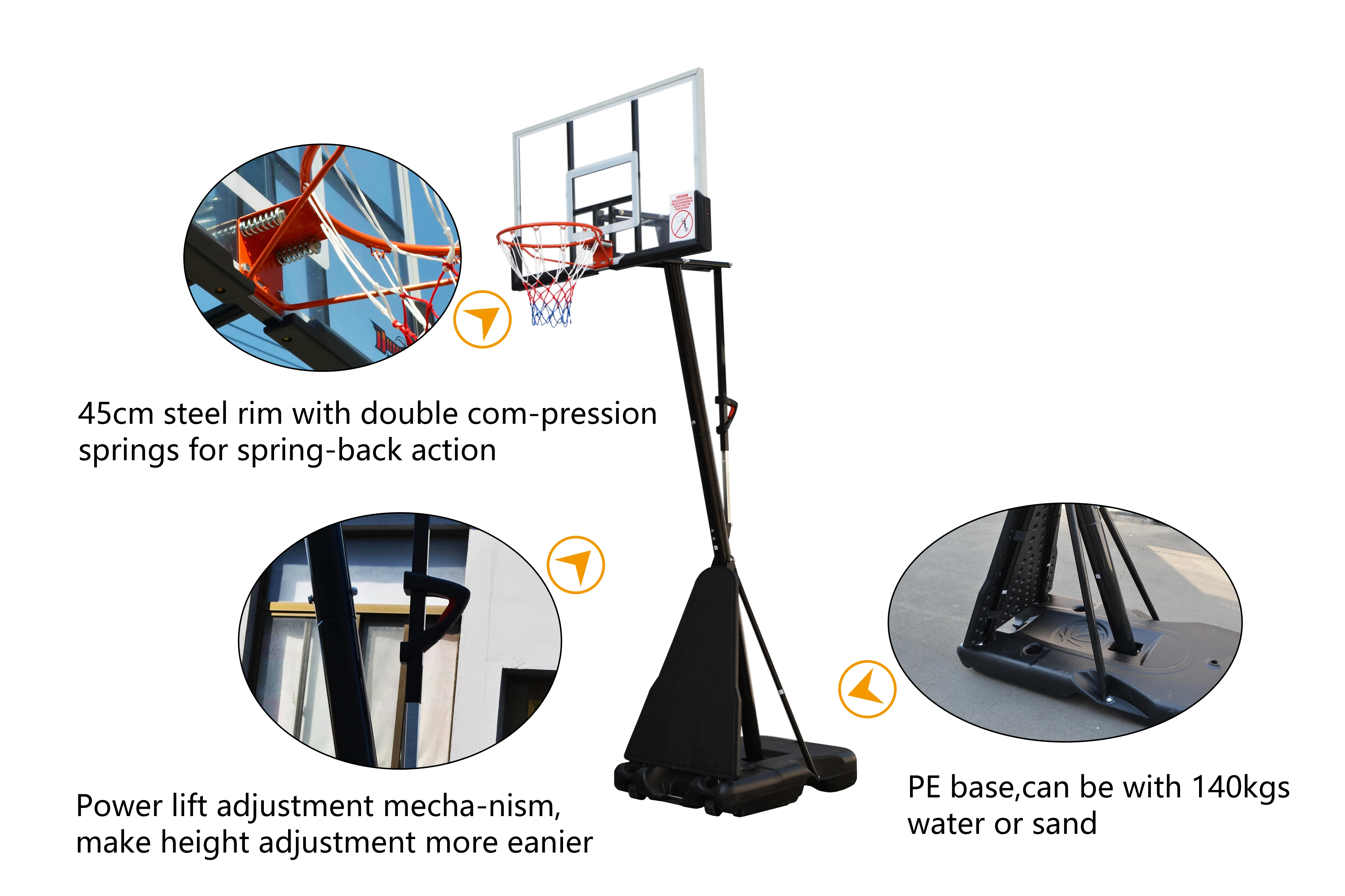 Cerca de basquete portátil ajustável em altura, suporte para gol, tabela de basquete ao ar livre Cerca de basquete portátil ajustável em altura, suporte para gol, tabela de basquete ao ar livre