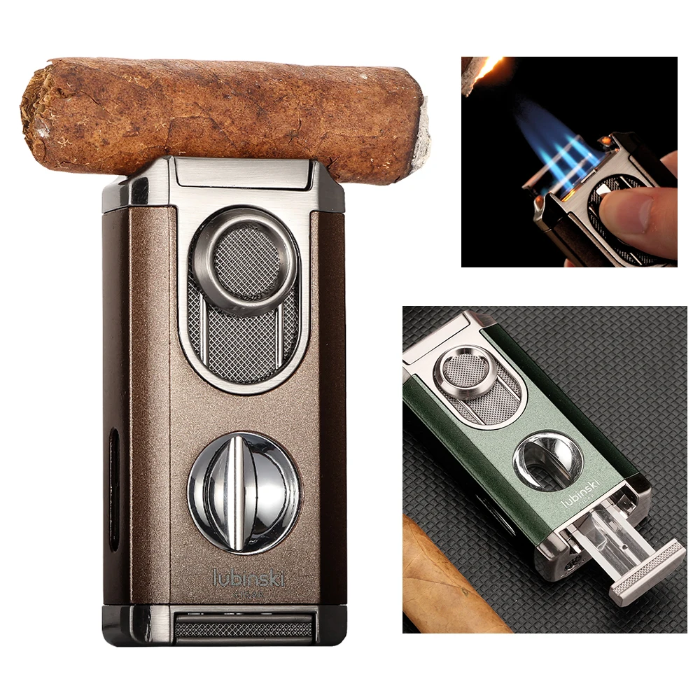 

Lubinski Cigar Lighter Metal Butane Gas Torch Jet Flame Lighters With Cigar V Cutter Portable Holder Cigar Support