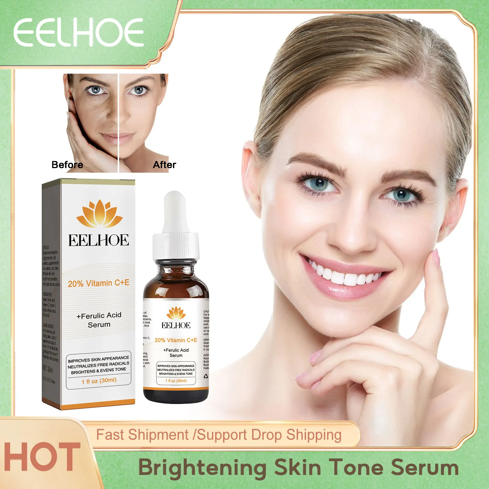 

Wrinkle Remover Facial Serum Reduce Fine Lines Anti Aging Fade Dark Spots Improve Dullness Skin Vitamin C Whitening Essence 30ml