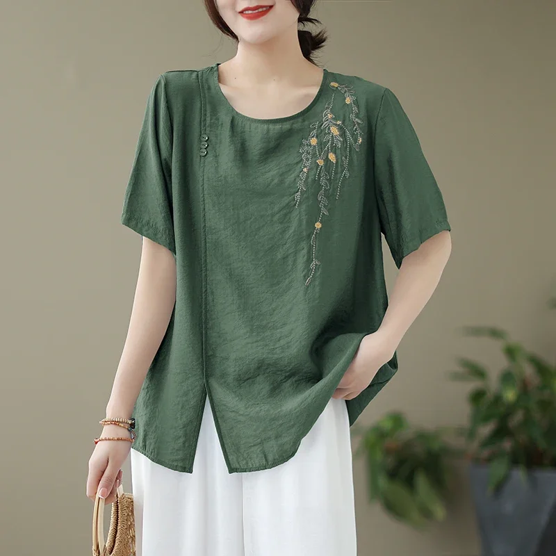 Summer Women Embroidery Vintage Short Sleeve Purple Blue Navy Yellow Cotton Linen Top Shirt , Woman Clothing Xxl Tops Shirts
Summer Women Embroidery Vintage Short Sleeve Purple Blue Navy Yellow Cotton Linen Top Shirt , Woman Clothing Xxl Tops Shirts