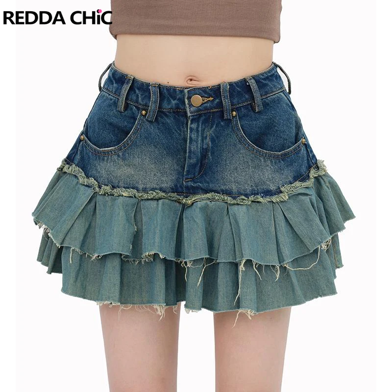 REDDACHiC Y2k Vintage Layered Ruffle Women Cake Skirt High Waist A-line Patchwork Denim Blue Color Block Mini Short Jean Bottoms
REDDACHiC Y2k Vintage Layered Ruffle Women Cake Skirt High Waist A-line Patchwork Denim Blue Color Block Mini Short Jean Bottoms