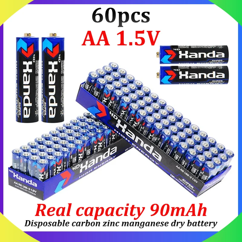 AA 1.5V 60pcs 90mAh Disposable Carbon Zinc Manganese Dry Battery Suitable for Electric Toys Remote Control Small Fan Calculator
AA 1.5V 60pcs 90mAh Disposable Carbon Zinc Manganese Dry Battery Suitable for Electric Toys Remote Control Small Fan Calculator