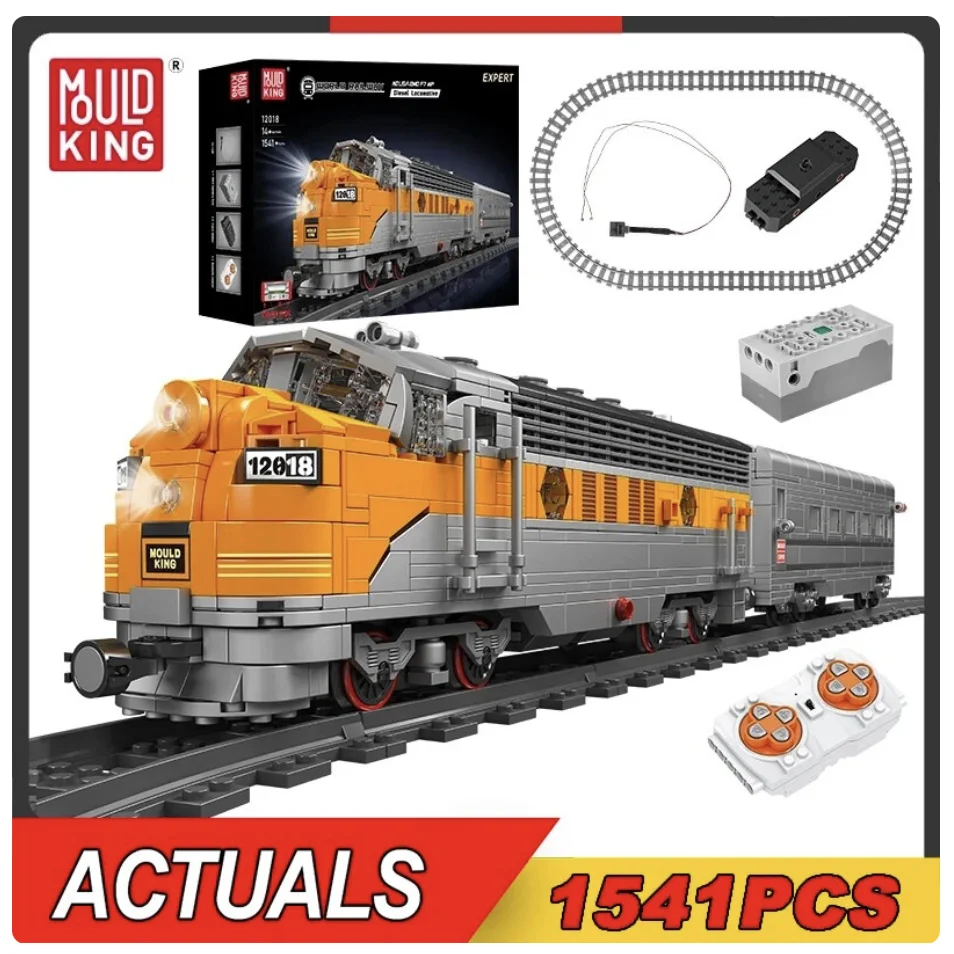 

MOULD KING 12018 Technical RC EMD F7 WP Diesel Locomotive Building Block Remote Control Train Bricks Toys Kids Christmas Gifts