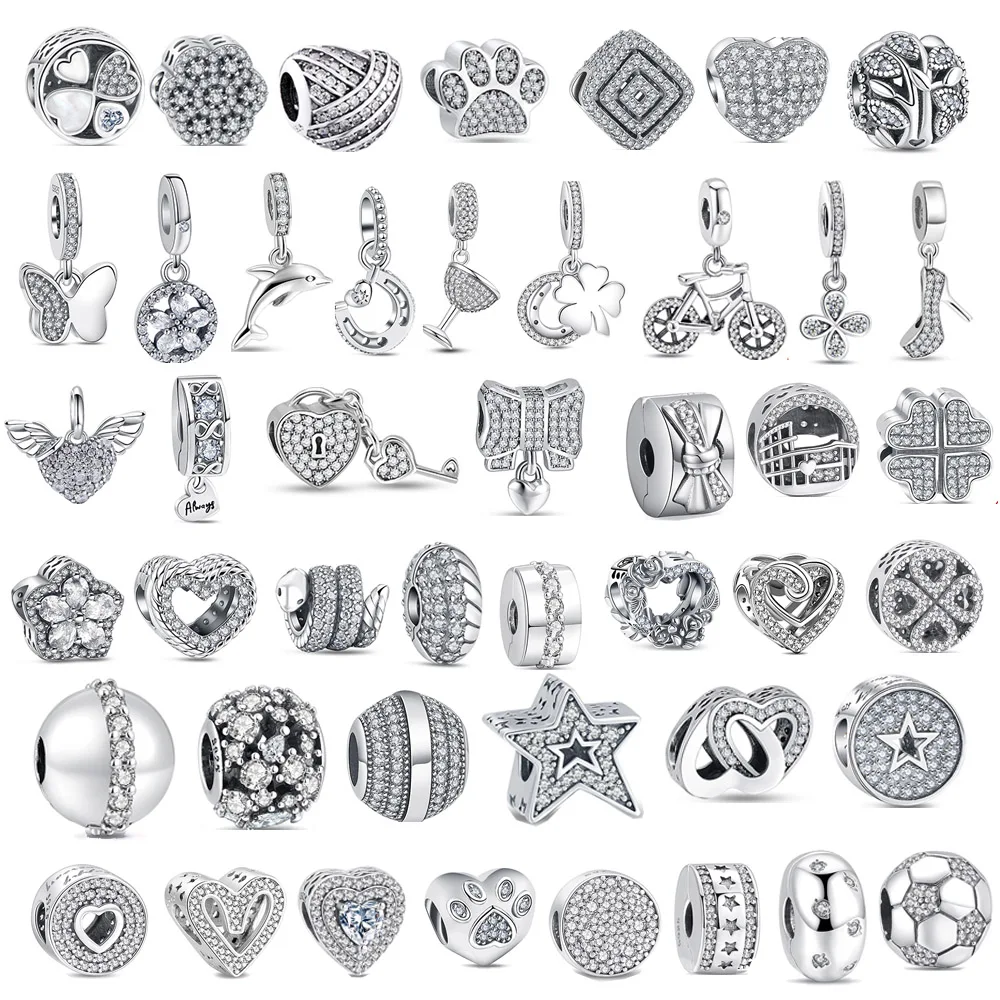 

100% 925 Sterling Silver Crown Flowers Heart Pave Shiny Simple Silver Color Beads Fit Original Pandora Charms Bracelet Jewelry