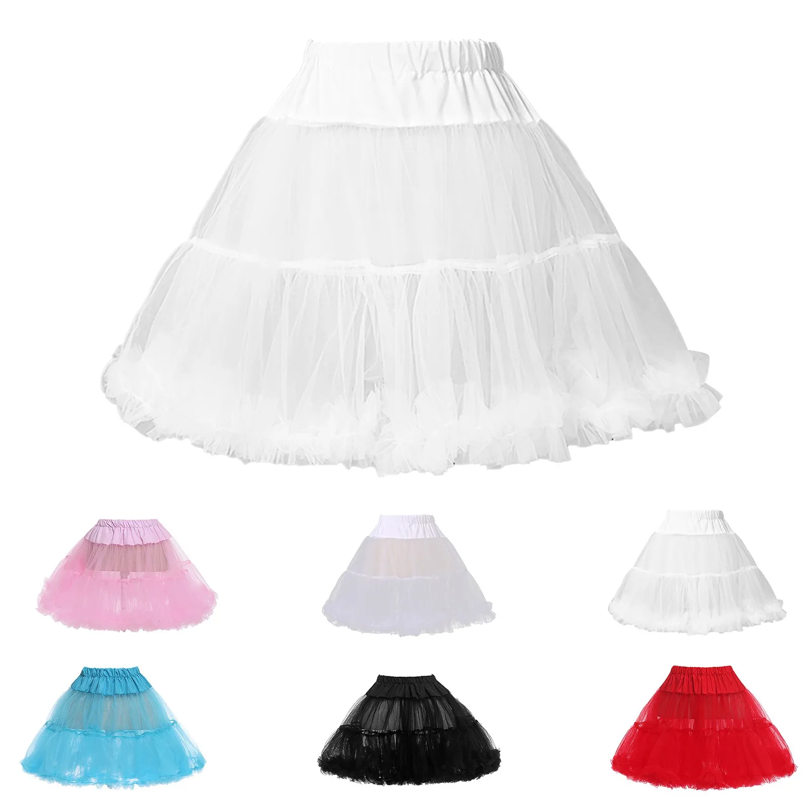 

Women Girls Ruffled Short Petticoat Solid White Color Fluffy Bubble Tutu Skirt Puffy Half Slip Prom Crinoline Underskirt No Hoop