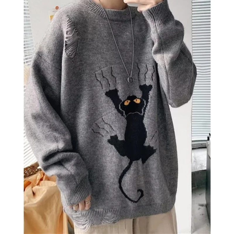 Autumn Winter Korean Casual Harajuku Knitted Men Pullovers Sweater Fashion Cartoon Funny Cat Print O-neck Oversized Sweatshirt
Autumn Winter Korean Casual Harajuku Knitted Men Pullovers Sweater Fashion Cartoon Funny Cat Print O-neck Oversized Sweatshirt