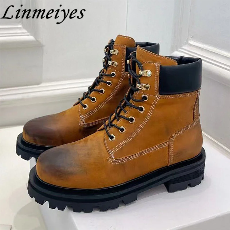 Autumn New Thick Sole Short Boots Woman Nubuck Leather Round Toe Lace-up Ankle Boots Men High Quality Motorcycle Boots Woman
Autumn New Thick Sole Short Boots Woman Nubuck Leather Round Toe Lace-up Ankle Boots Men High Quality Motorcycle Boots Woman