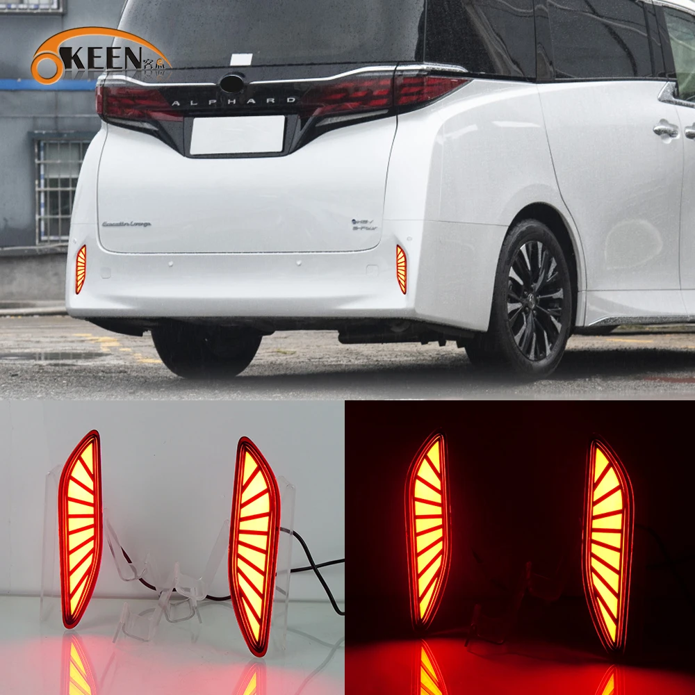 

2Pcs For Toyota Alphard 2024 Rear Bumper Reflector Lights Turn Signal Brake Lamp Car Accessories Imitation Ford Mustang DRL Kit
