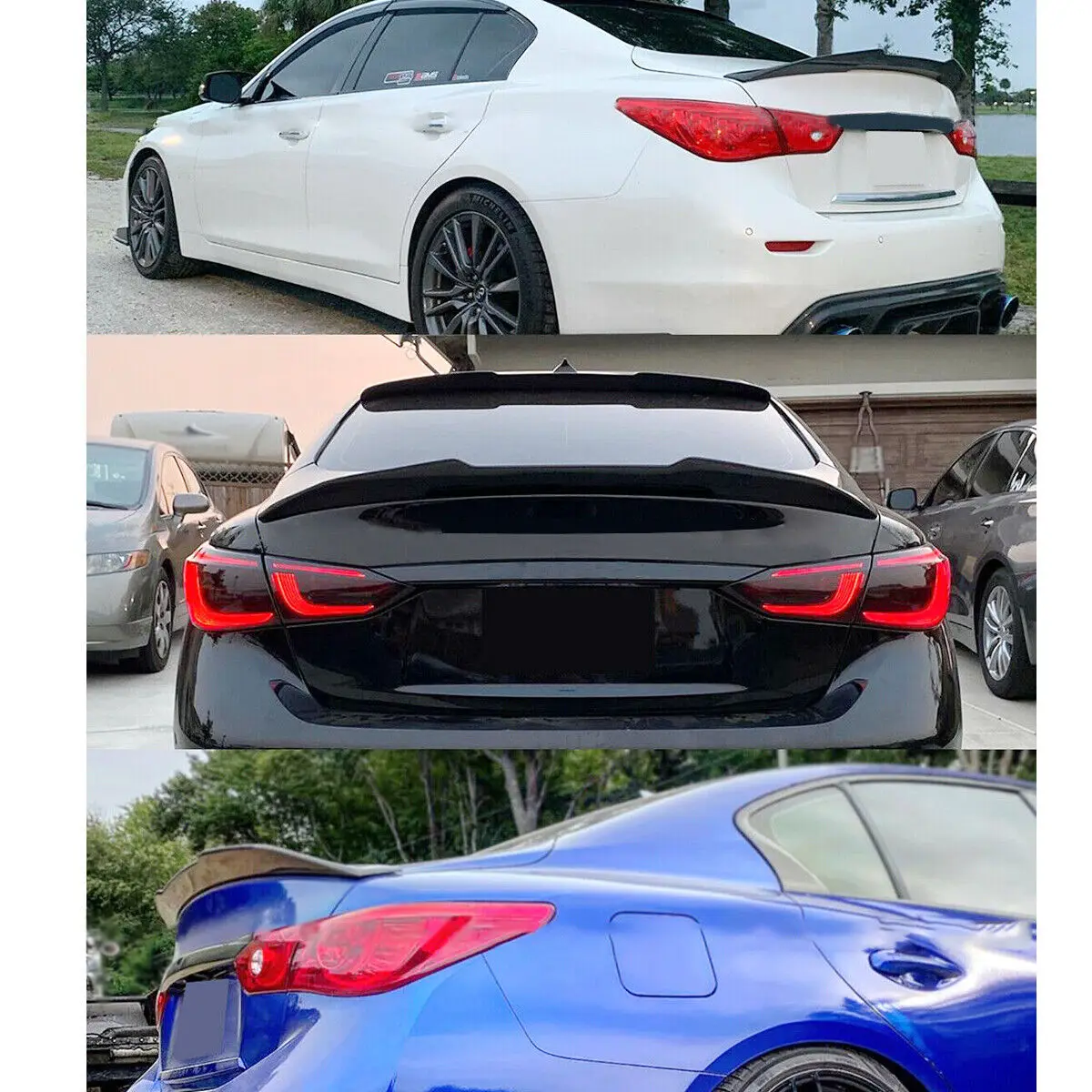 Rear Lip Trunk Spoiler Wing For 14-24 Infiniti Q50 Sedan PSM Carbon Fiber Style Rear Lip Trunk Spoiler Wing For 14-24 Infiniti Q50 Sedan PSM Carbon Fiber Style