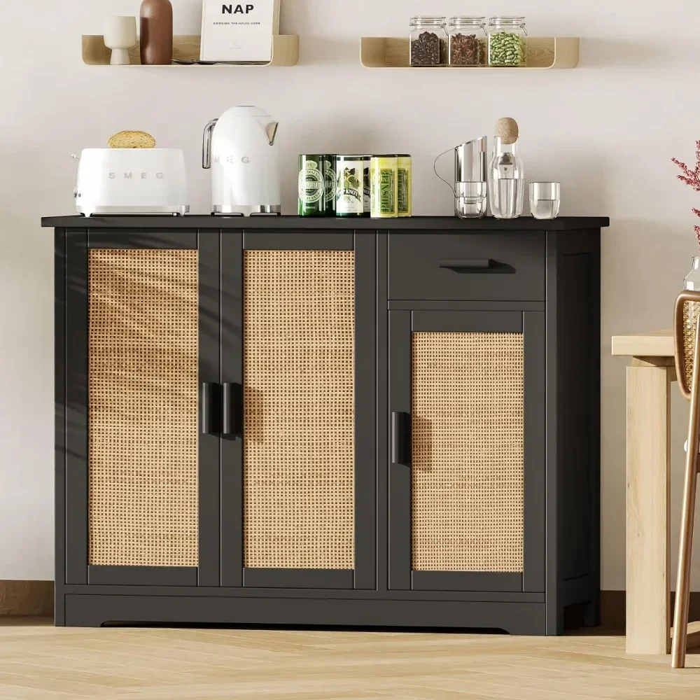 

Accent Table for Living Room Sideboard Buffet Cabinet With Rattan Decorated Doors Coffee Bar Kitchen Storage Cabinet Furniture