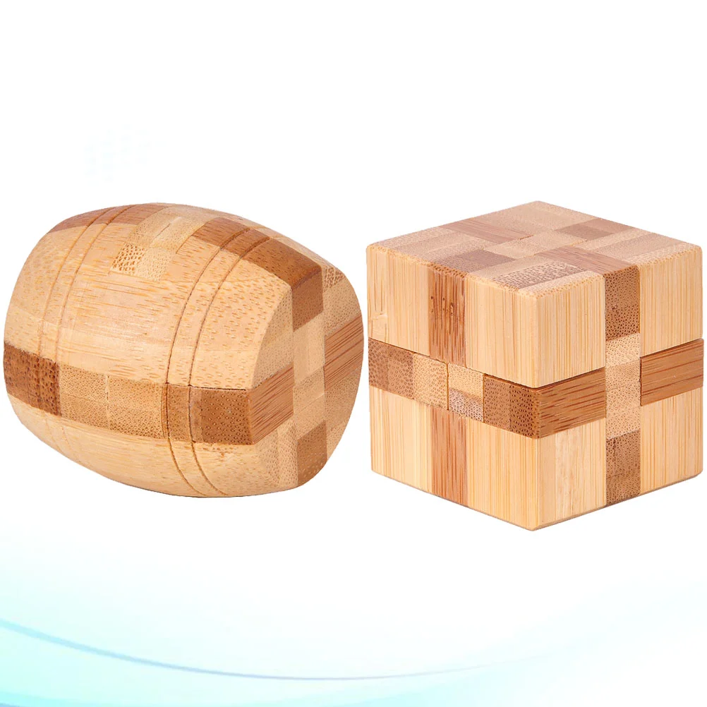 

2Pcs Bamboo Educational Toy IQ Assembling Ball Cube Ming Luban Lock Classic Intellectual Toy (Bucket Shaped Lock, Square