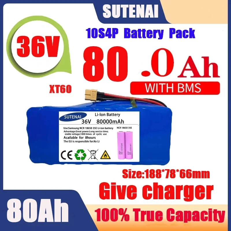 

Original 36V battery 10S4P120Ah battery pack 500W high power battery 42V 120000mAh Ebike electric bike BMS+42V2A Charger