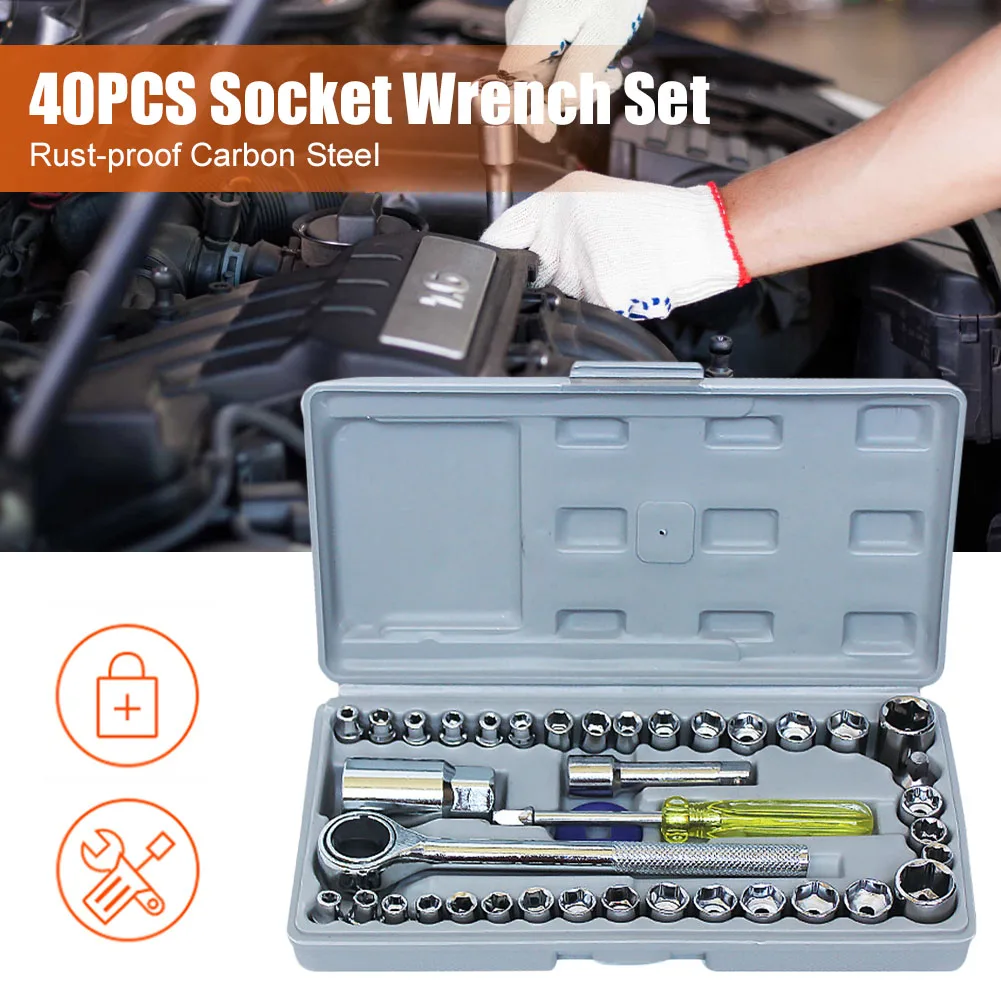 40Pcs Universal Socket Wrench Set Hand Tool Carbon Steel SAE/Metric 1/4" 3/8" Drive Ratchet Spinner Wrench Set Car Repair Tool
40Pcs Universal Socket Wrench Set Hand Tool Carbon Steel SAE/Metric 1/4" 3/8" Drive Ratchet Spinner Wrench Set Car Repair Tool