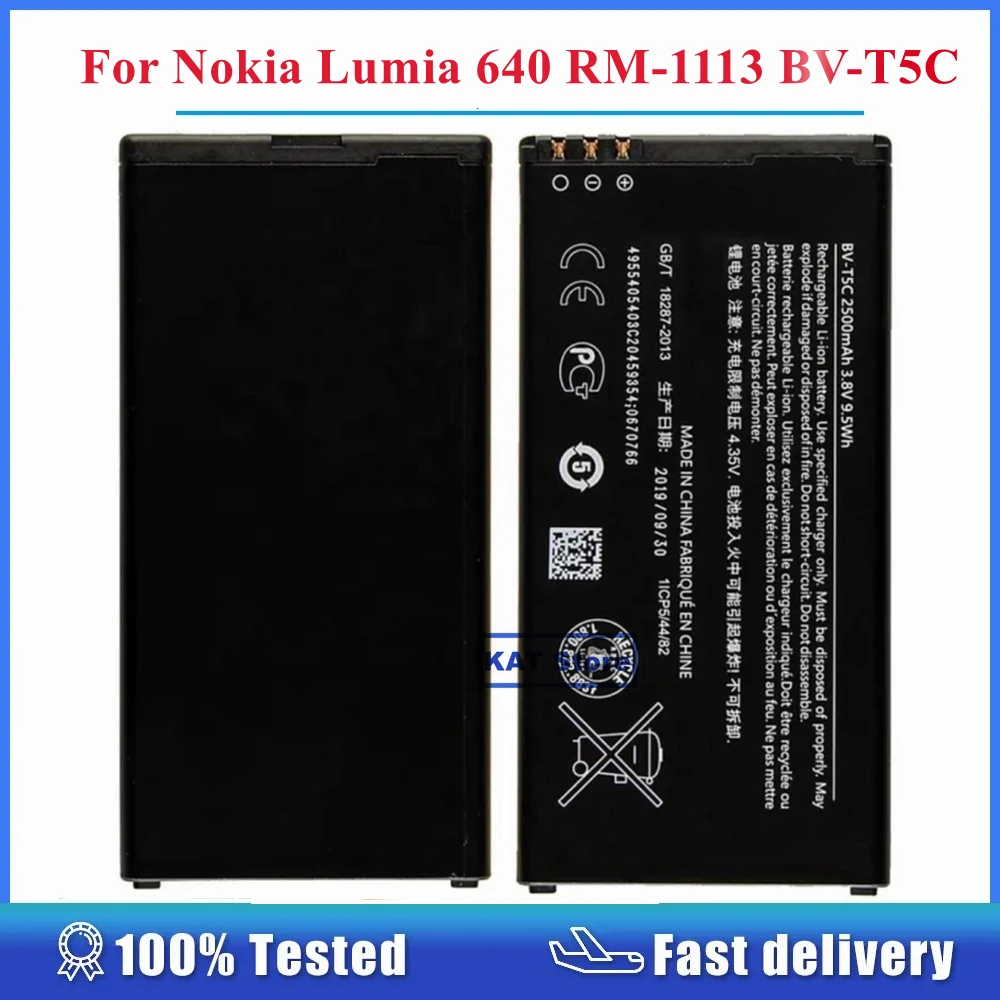 

Mobile Phone Battery For Nokia Lumia 640 RM-1113 BV-T5C 2500mAh 3.8V 9.3W Li-ion Batteries Rechargeable Accumulator Replacement